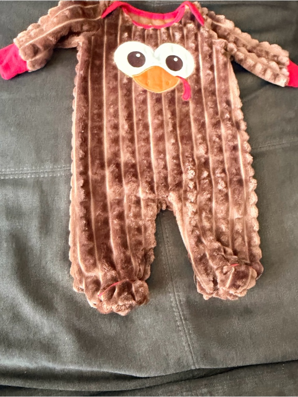 Baby Starters Brown Plush Turkey Footie with Red Trim